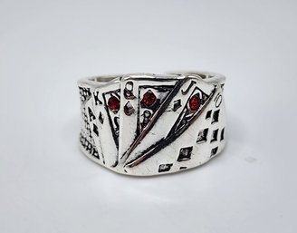 Cool Novelty Royal Flush Poker Ring In Silvertone