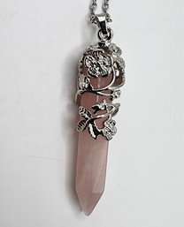 Rose Quartz Pointer Pendant Necklace In Silvertone & Stainless