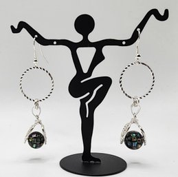 Hand Crafted Abalone Bead, Silver Plated Earrings