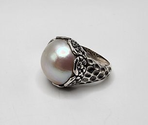 Bali, White Mabe Pearl Ring In Sterling