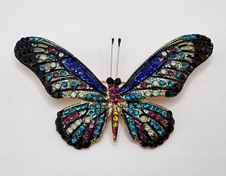 Beautiful Multi-Color Crystal Butterfly Brooch In Gold Tone