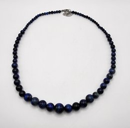 South African Blue Tigers Eye Beaded Necklace In Stainless