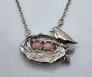 Australian Pink Opal, Ruby Birds Nest Pendant Necklace In Stainless