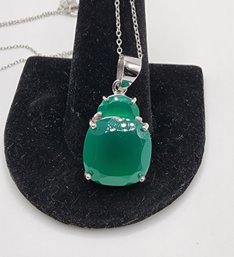 Green Onyx Pendant Necklace In Platinum Over Sterling Silver