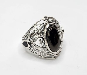 Elite Shungite, Thai Black Spinel Ring In Sterling