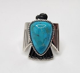 Amazing Blue Turquoise, Rhodium Over Sterling Eagle Ring