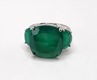 Green Onyx 3 Stone Ring In Platinum Over Sterling