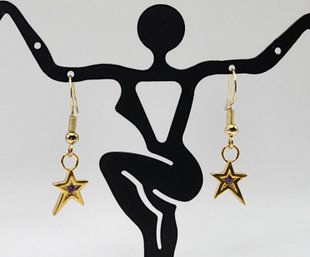 Star Earrings With Faux Amethyst, 14k Yellow Gold Over Sterling