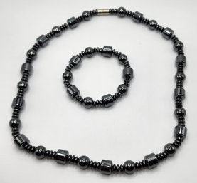 Hematite Beaded Stretch Bracelet & Necklace With Magnetic Clasp