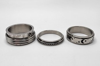 Set Of 3 Stress Buster Spinner Rings In Stainless Steel