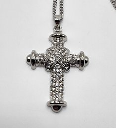 Austrian Crystal Cross Pendant Necklace In Silvertone