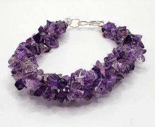 Amethyst Chips Twisted Bracelet In Platinum Over Sterling