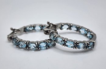 Sky Blue Topaz Inside Out Hoop Earrings In Stainless