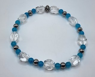 Faceted Quartz, Sky Blue Quartzite & Stainless Handmade Ankle Bracelet