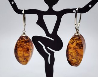 Baltic Amber Earrings In Sterling Silver