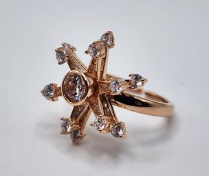 Star Burst Spinner Ring With Faux Diamonds In 14k Rose Gold Over Sterling