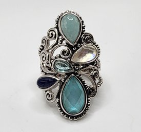 Sajen Silver Quartz & Multi-Gemstone Ring In Platinum Over Sterling