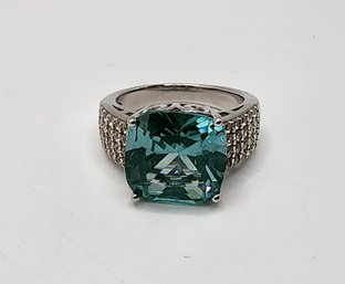 Green Spinel, White Zircon, Rhodium Over Sterling Ring