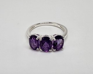 Amethyst 3 Stone Ring In Sterling