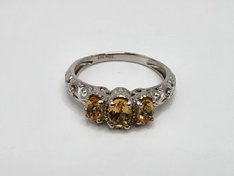 Brazilian Citrine 3 Stone Ring In Platinum Over Sterling