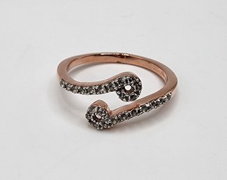 Natural White Zircon, Cancer Zodiac Sign Ring In Rose Gold Over Sterling