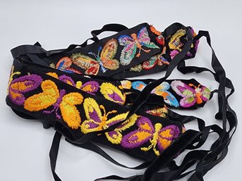 5 Vintage Black Chokers Embroidered With Different Color Butterflies