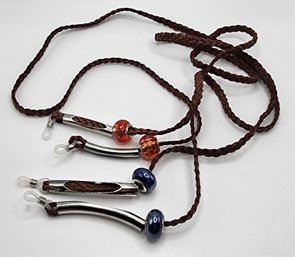 2 Handmade Leather Necklaces For Holding Eyeglasses