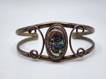 Stunning Vintage Alpaca Mexico Abalone Shell Bracelet