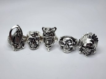 Lot Of 5 Men's Novelty Skull Rings