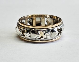 Sterling Silver And 10K Yellow Gold Filled Floral And Heart Band