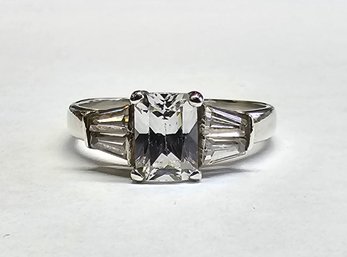 Sterling Silver CZ Radiant Cut Center Stone Engagement Ring With 4 Tappered Baugette Sides
