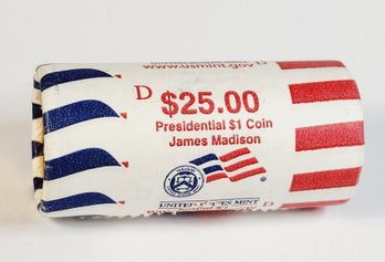 U S Government Roll Of  $25 James Madison Denver Presidential Golden $1 Dollars