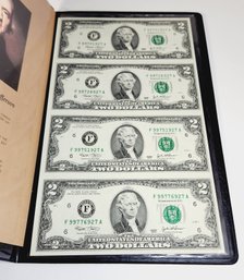 WOW....2003 $2 Dollar Uncut Sheet Of 4 Bills With COA In Folder (20 Years Old)