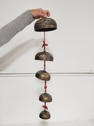 Antique Five Tier Asian Painted Etched Dragon Bronze / Brass Hanging Bells