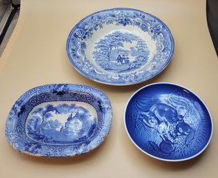 Group Of 4 Vintage Royal Blue Bowls. Including Royal Copenhagen-           -           -   -      -Loc:BHFloor