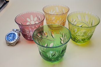 Turn Of The Century Set Of 4 Rocks Glasses. Colorful.         -          -         -         -   Loc:BHS6