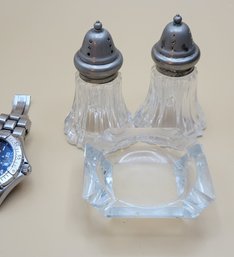 Antique Salt & Pepper And A Small Ashtray.              -          -           -       -      Loc:BHS4