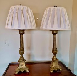 Gorgeous Vintage Pair Of Solid Brass Lamps - Both Work Well