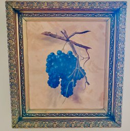 Antique  Painting Of Grapes On A Vine, Unknown Artist