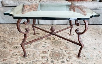 Vintage Wrought Iron Coffee Table With Glass Top