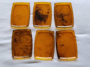 Set Of Six MCM Amber Lucite Tortoise Shell Colored Hors D'ouerve Plates
