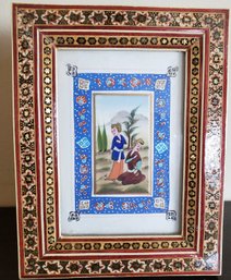 Vintage Indian/Persian Mini Painting With Inlaid Frame
