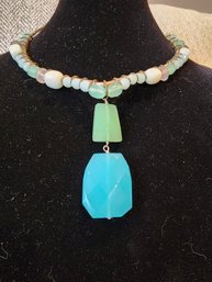 Blue And Green Stone Metal Choker Necklace