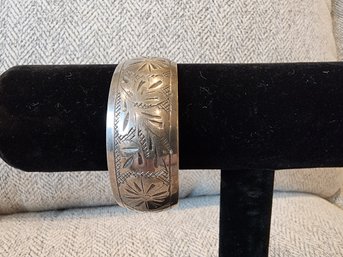 Large Etched Silver Bangle Bracelet
