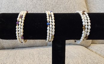Trio Of Natural Pearl Wrap Bracelets