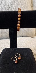 Natural Mocha Pearl Bracelet And Earring Set