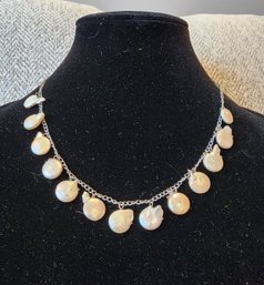 Silver Tone And Pearl Droplet Necklace