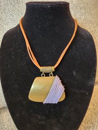 Chico's Bold Burnished Gold Pendent With Blue Accent Necklace (Retired)