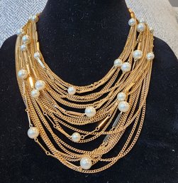 Gold Toned And Pearl Layered Necklace