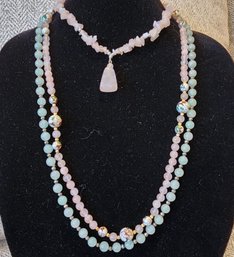Green And Pink Natural Stone Necklaces